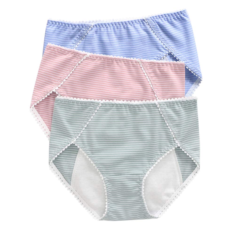 【送料無料】[HYJEAL] サニタリーショーツ 生理用ショーツ ハイウエスト ヒップアップ 女性パンティ産褥ショーツ 純綿 通気性 漏れ防止 昼夜用 下着 コットン 3セット 色：green, red, blue、サイズ：XL