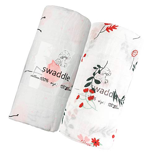 【送料無料】おくるみ 色：ピンク系2枚セット（フラミンゴ+花）、サイズ：ダブル