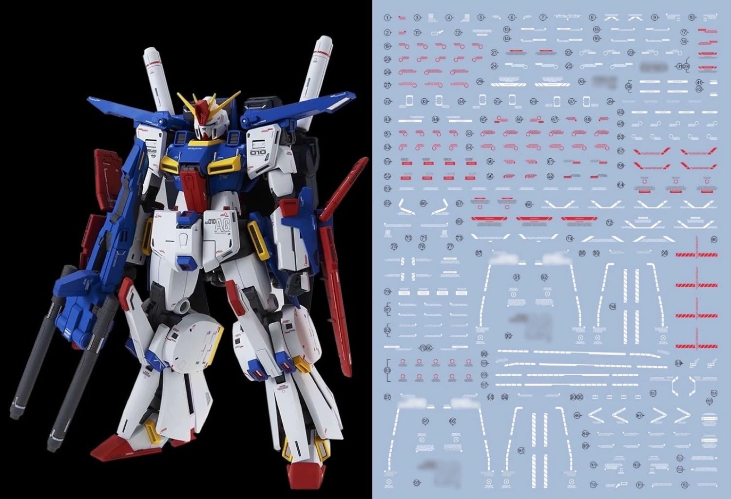 【送料無料】蛍光 !! HG RG MG PG RE HiRM ロボット MS ディテールアップ用水転写式デカール 色：MG 1/100 機動戦士ガンダム ZZ 強化型ダブルゼータガンダム Ver.Ka用、サイズ：15.8×11.3×0.02cm