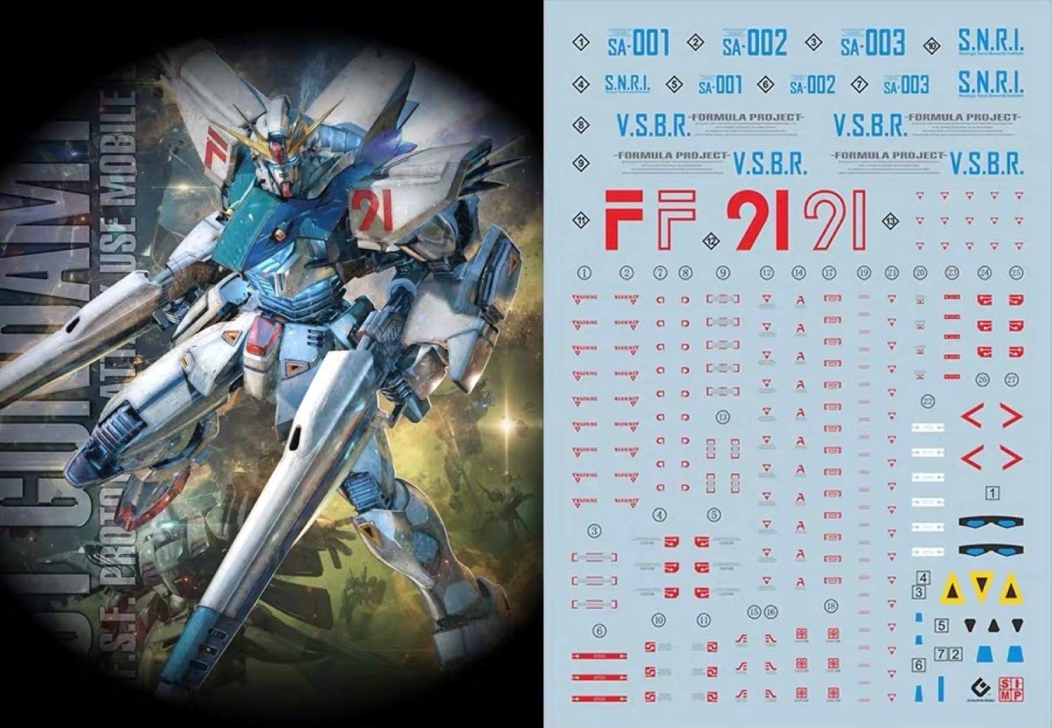 【送料無料】蛍光 !! HG RG MG PG RE HiRM ロボット MS ディテールアップ用水転写式デカール 色：MG 1/100 ガンダムF91 Ver.2.0用、サイズ：11.3×8×0.02cm