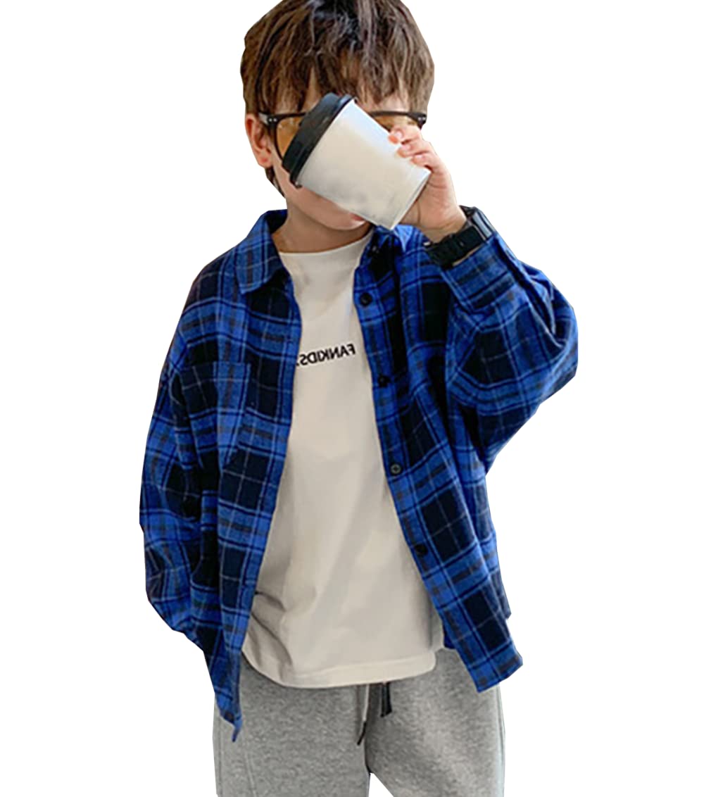 【送料無料】[G-UYO] 男の子 ボタンシャツ 子供服 長袖 チェックシャツ キッズ ワイシャツ可 ...