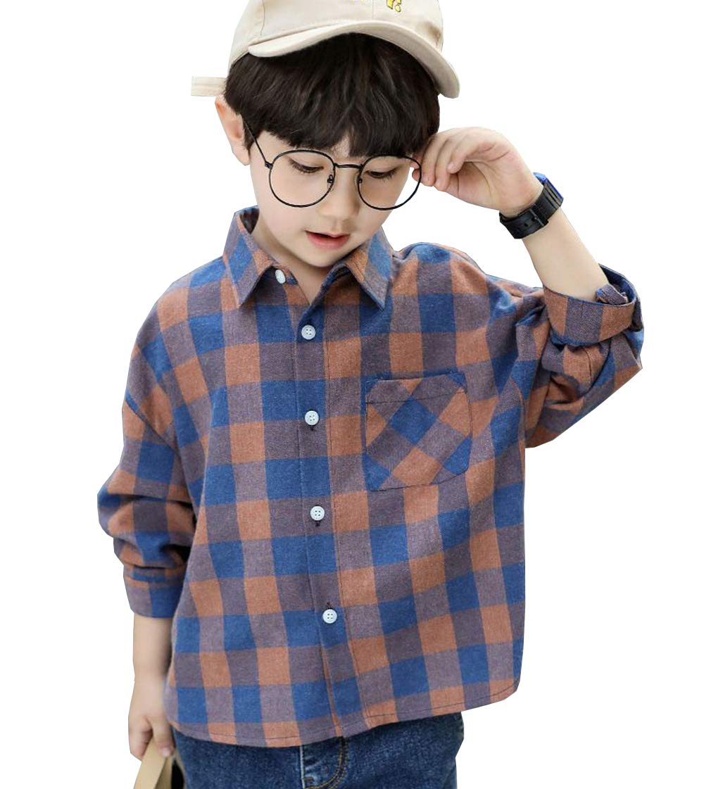 【送料無料】[G-UYO] 男の子 ボタンシャツ 子供服 長袖 チェックシャツ キッズ ワイシャツ可 ...