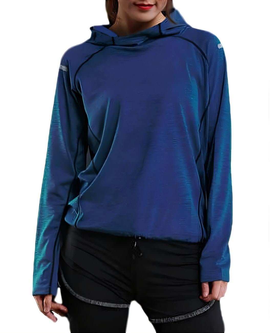 【送料無料】[Cenote Rico] 【シンプル×おしゃれ】 トレーニングウェア レディース 長袖 パーカー 速乾 ジムウェア ヨガウェア スポーツウェア フード付き 色：ブルー、サイズ：S