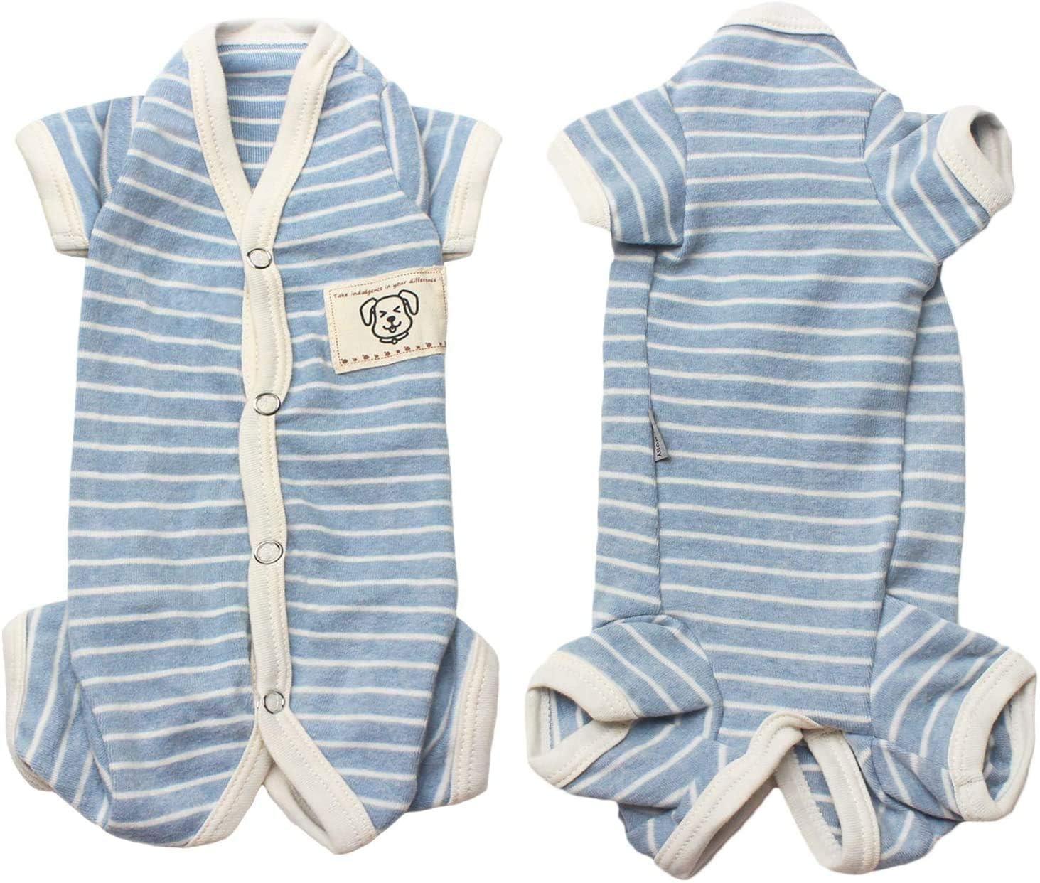 【送料無料】TONY HOBY 男女別け 4足犬術後服 犬用パジャマ 背中開き シンプルなストライプ柄 100％コ..