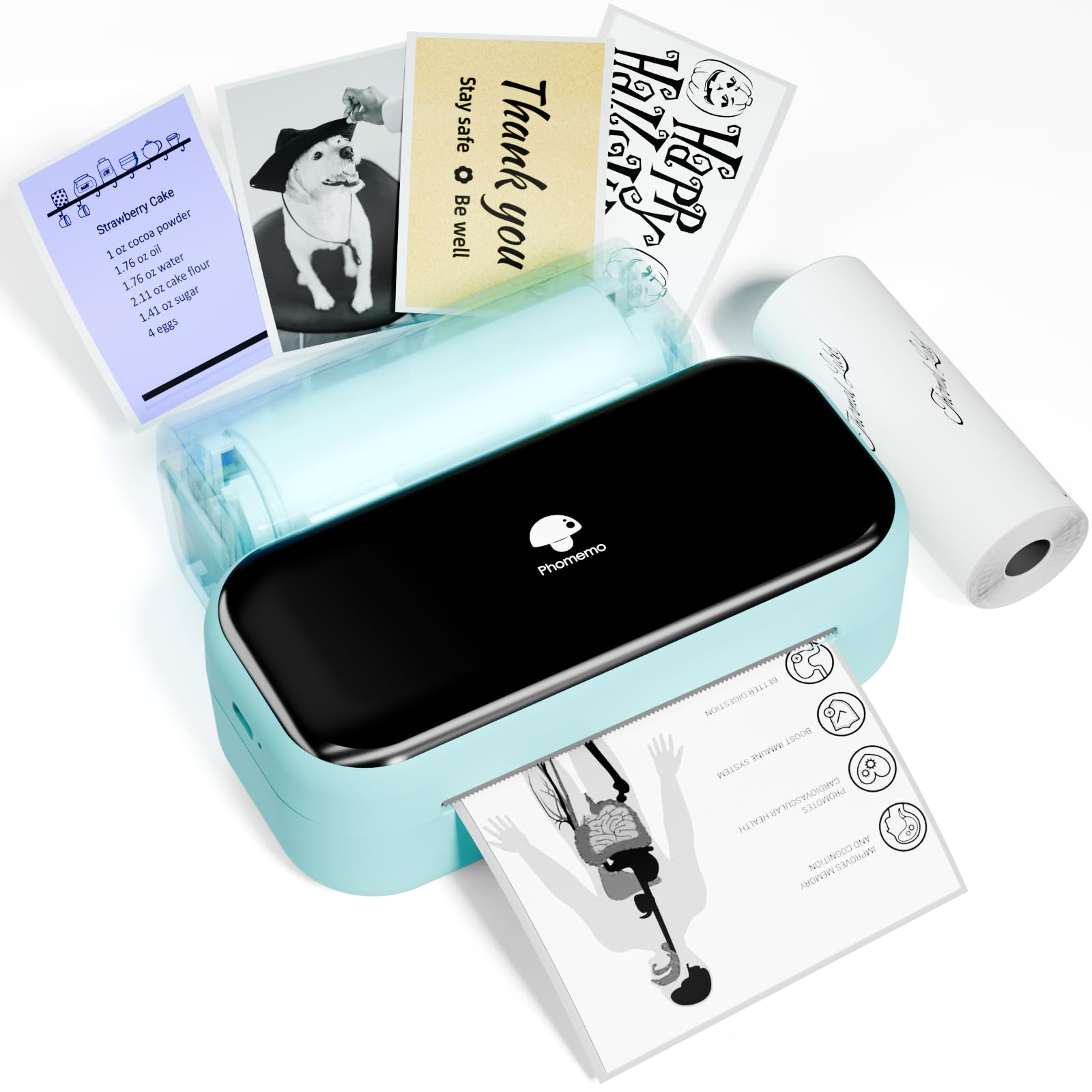 【送料無料】Phomemo M03 モバイルプリンター 色：グリーン、サイズ：本体+1ロール用紙