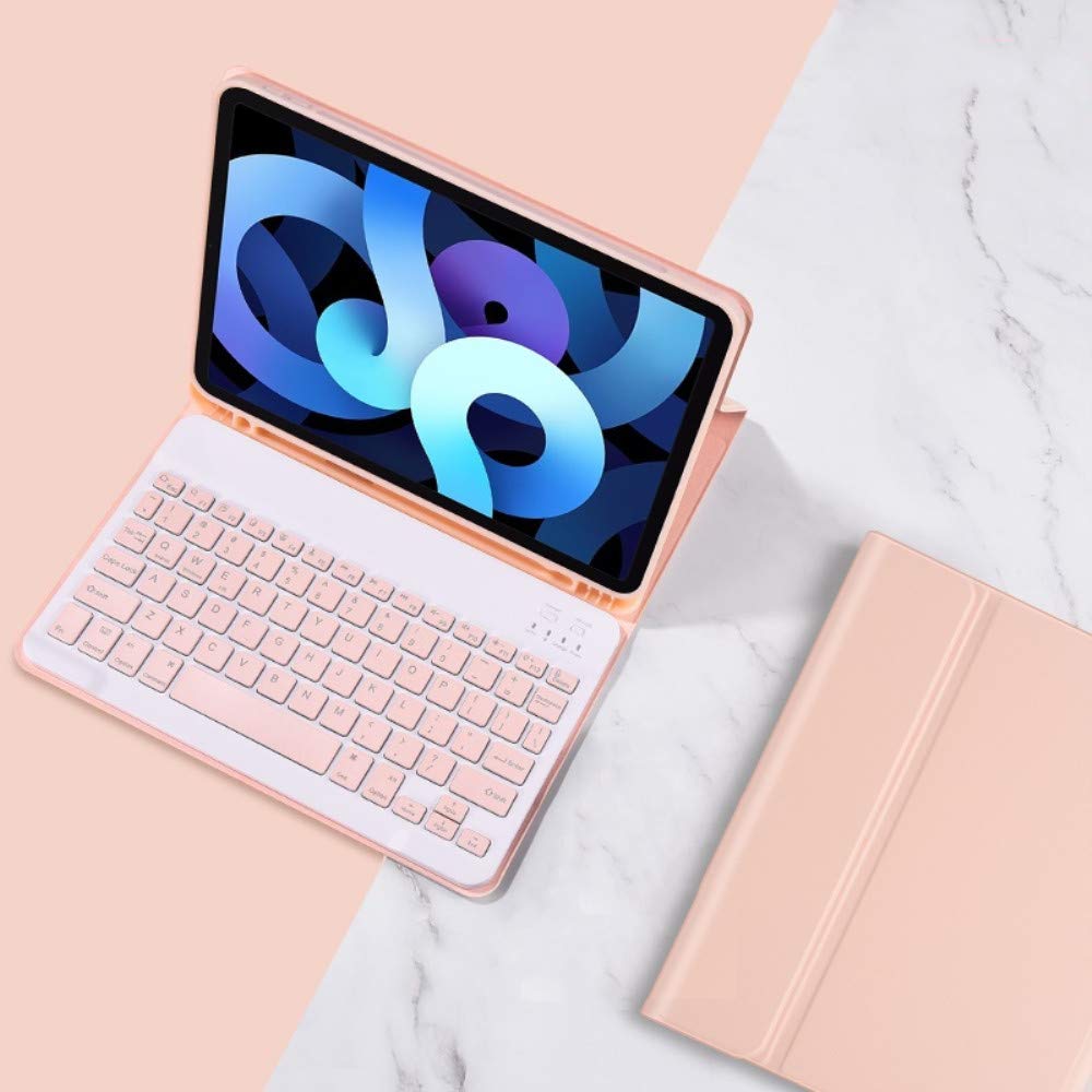 【送料無料】iPad 9 8 7 6 5 Air 4 3 2 Pro 11 10.5 9.7 12.9 インチ Mini キーボード ケース キャンディー色 ペンホルダー付き アイパッド 10.2 保護カバー 分離式 女性 人気 キーボードカラフル 色：ピンク、サイズ：Air11インチ/Air4/Air5