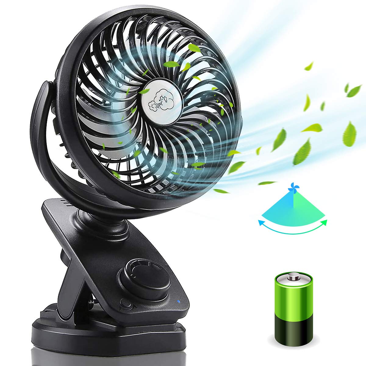 【送料無料】【自動首振り＆最大60時間連続使用】 扇風機 小型 充電式 卓上扇風機 風量無段階調節 5000mAh充電池内蔵 360度角度調整 usb扇風機 クリップ ミニ扇風機 強風 静音設計 アロマ対応 直径14.5cm 色：001ブラック