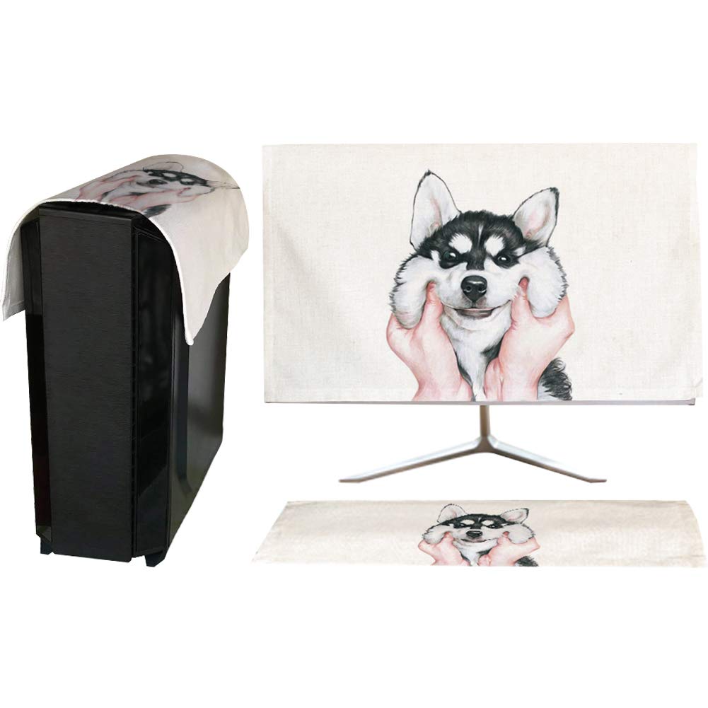 【送料無料】HIGHAWK モニターカバー セット PCディスプレイ キーボード保護 防塵 液晶 可愛い 色：犬、サイズ：32インチ