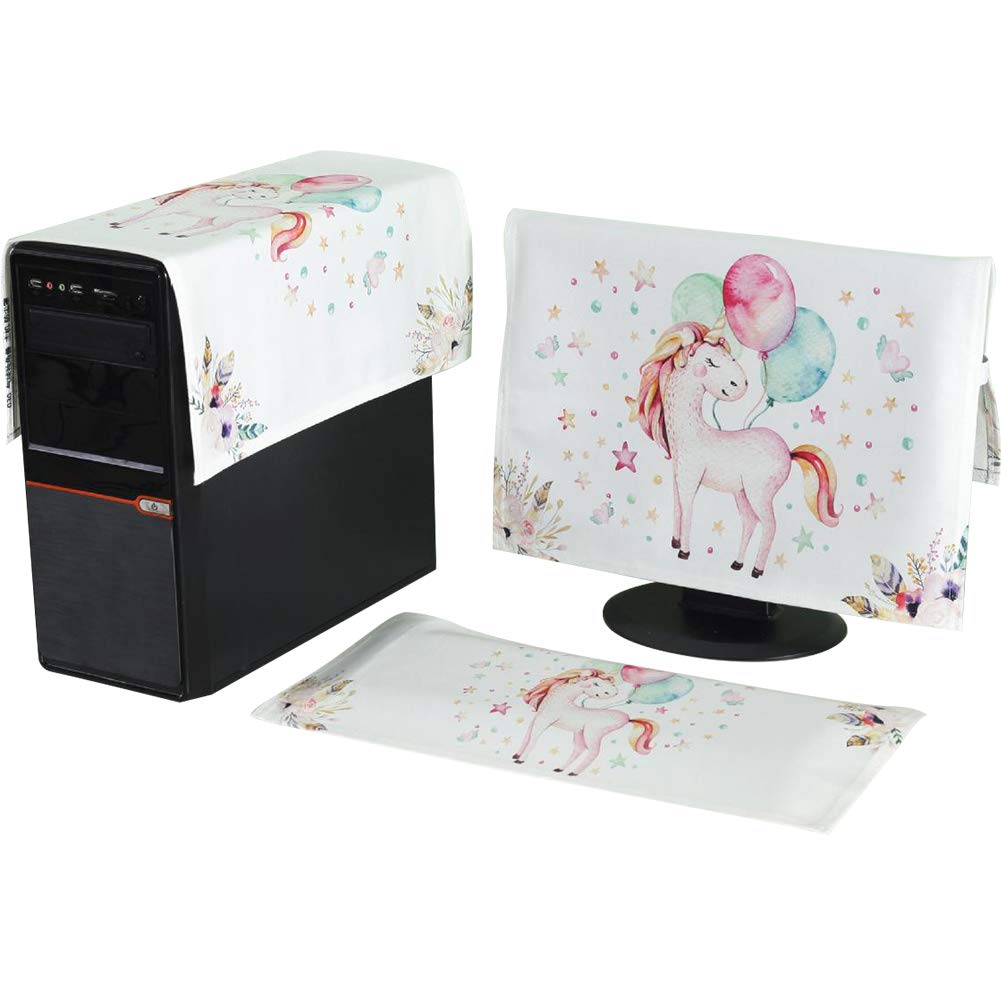 【送料無料】HIGHAWK モニターカバー セット PCディスプレイ キーボード保護 防塵 液晶 可愛い 色：ユニコーン、サイズ：23-24インチ