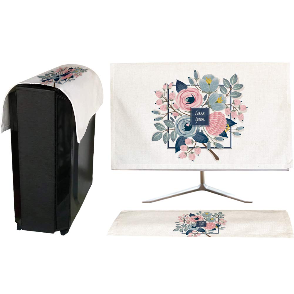 【送料無料】HIGHAWK モニターカバー セット PCディスプレイ キーボード保護 防塵 液晶 可愛い 色：花A、サイズ：24インチ