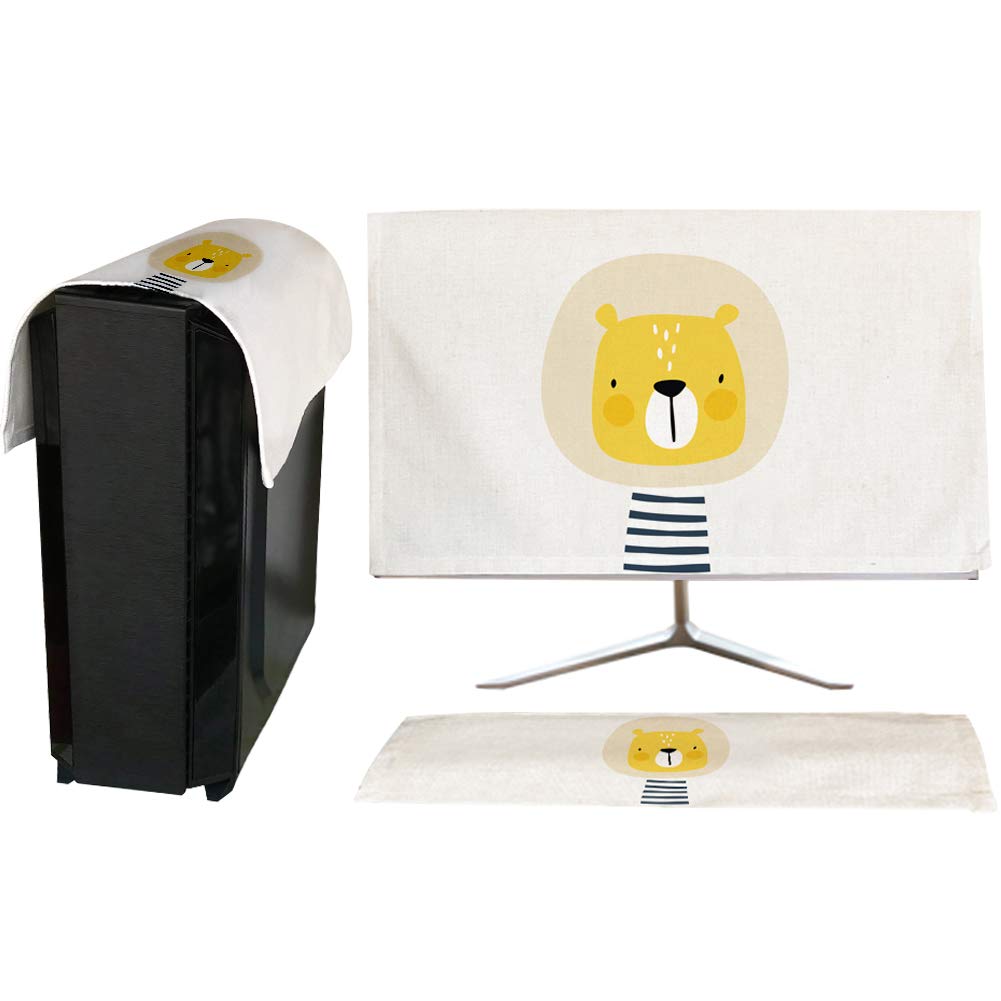 【送料無料】HIGHAWK モニターカバー セット PCディスプレイ キーボード保護 防塵 液晶 可愛い 色：ライオン、サイズ：27インチ