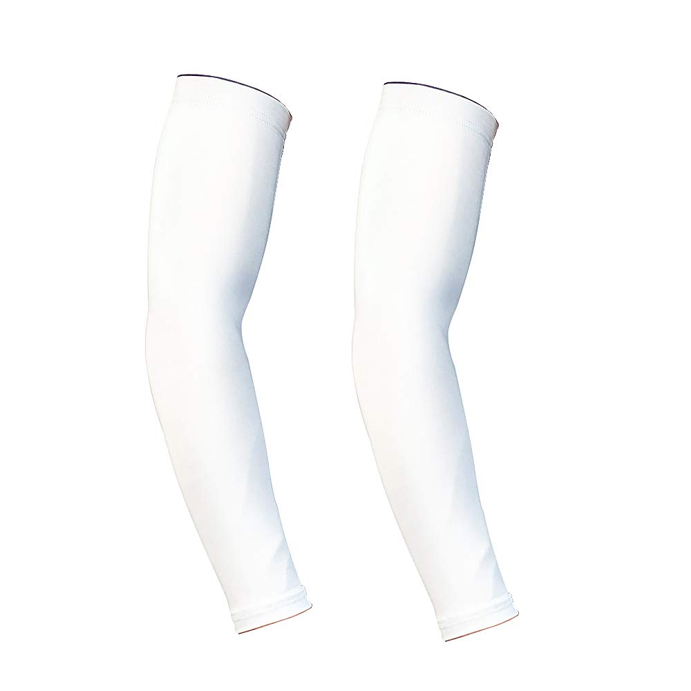 【送料無料】[KOUTEI] アームカバー 無地 スポーツ用 滑り止め UVカット 腕カバー アームスリーブ 冷感 吸汗速乾 UV対策 日焼け止めカバー シリコン付き 2枚入れ 色：ホワイト、サイズ：M