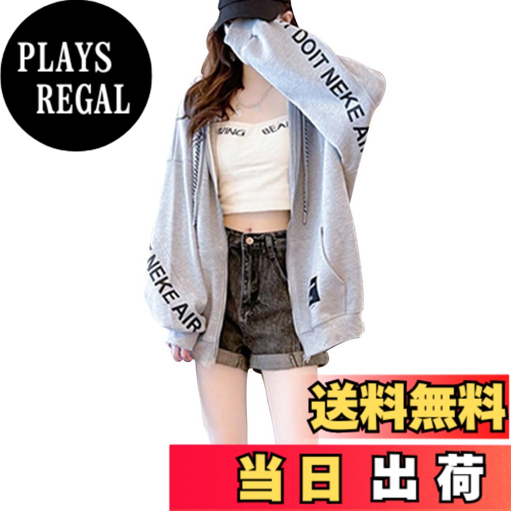 【送料無料】LIYURLTA パーカー レディース 薄手 ゆったり オーバーサイズ 長袖 韓国風 ファッション カジュアル トップス 春 秋 LIY72 (JP, アルファベット, XL, グレー) 色：グレー、サイズ：XL