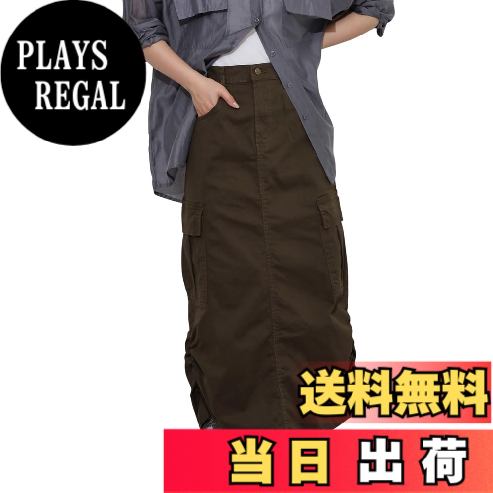 【送料無料】[atONE] ATC-0055 カーゴスカート ロングスカート ツイル ストレッチ ギャザー スリット 大きいサイズ レディース 色：カーキ、サイズ：L