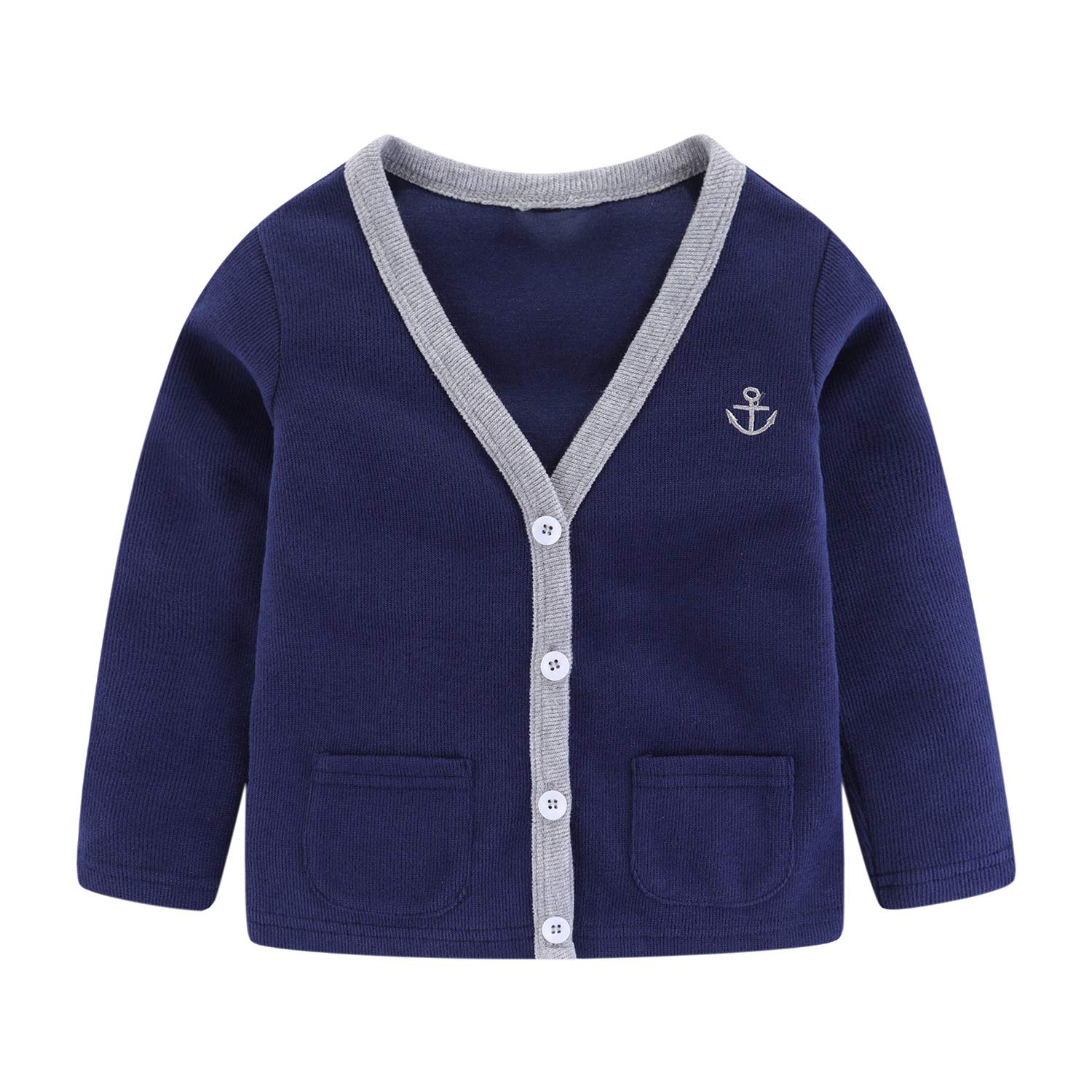 【送料無料】[LittleSpring] カーディガン キッズ vネック スクール ニット 羽織 ワンポイント 春秋 子..