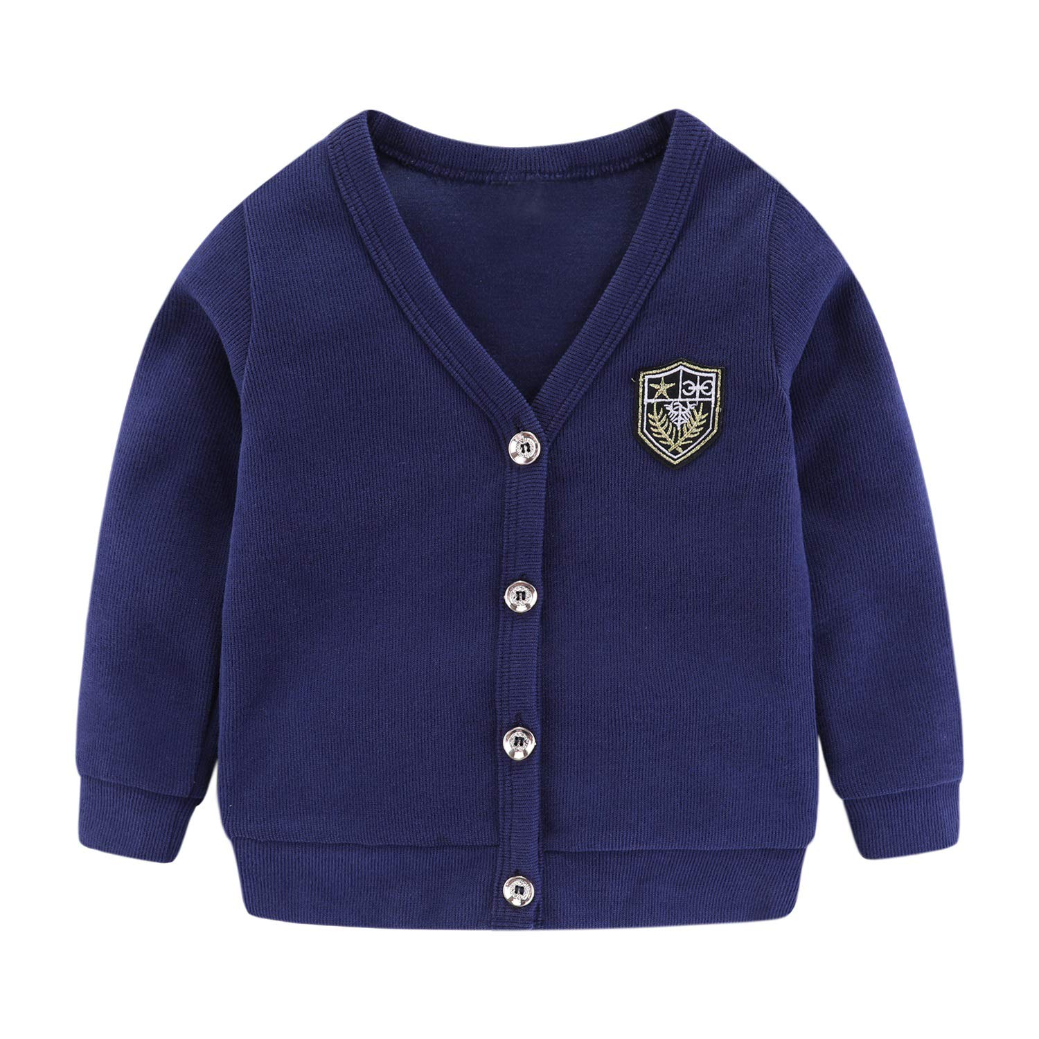 【送料無料】[LittleSpring] カーディガン キッズ vネック スクール ニット 羽織 ワンポイント 春秋 子..