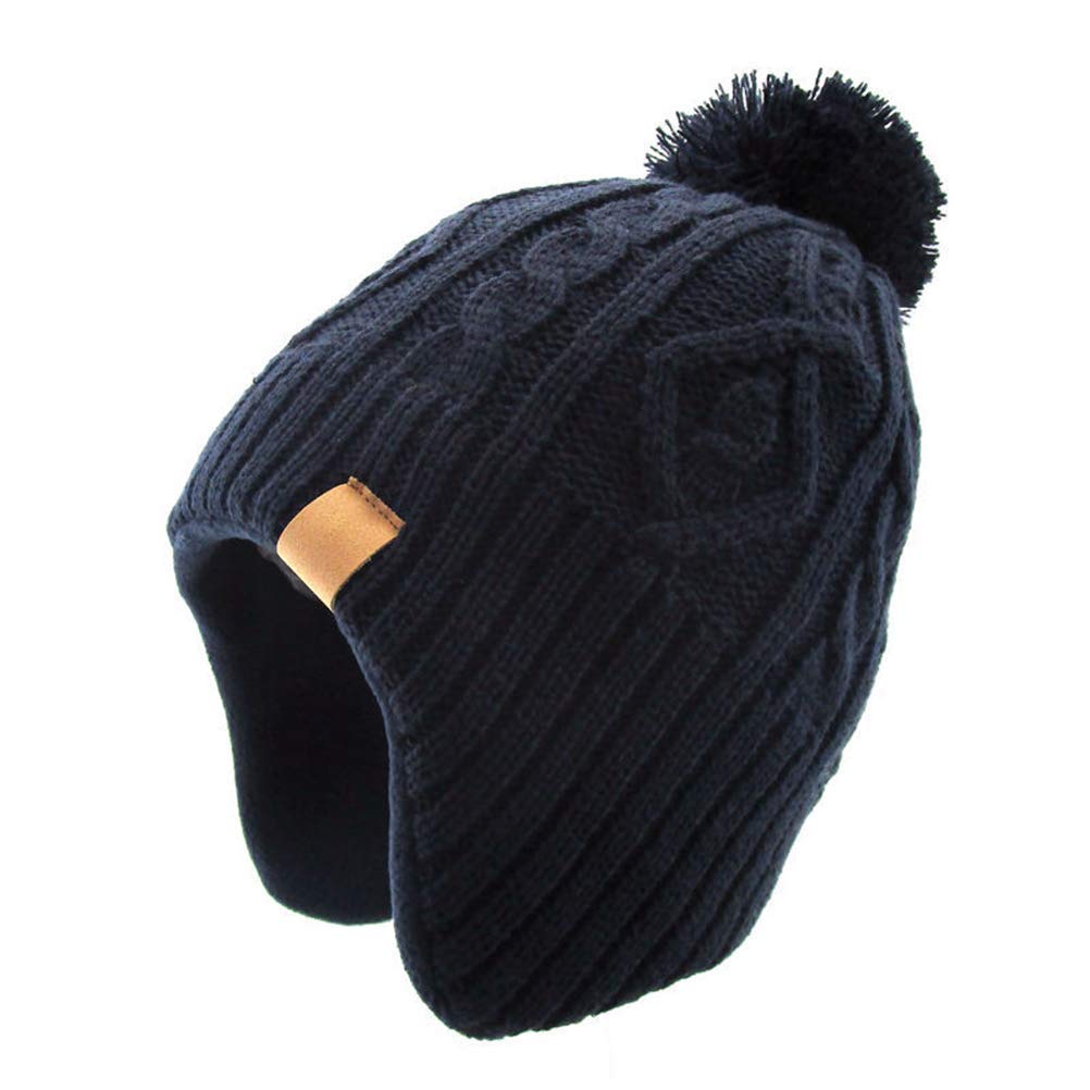 【送料無料】[YUEGUANG] 子供ニット 帽子 ポンポン付き 防寒 防風 耳あて 幼児 キッズ 冬 ニットキャップ 保温 かわいい 色：ネイビー、サイズ：S