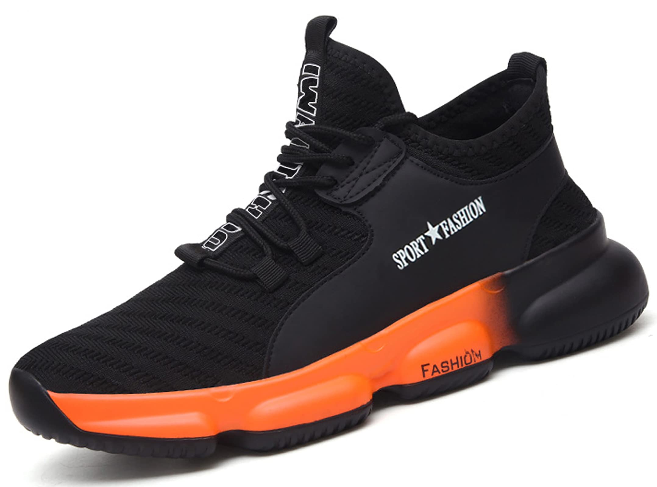 【送料無料】[SUADEX] 安全靴 スニ一カ一 軽量 作業靴 あんぜん靴 黒 作業 靴 工事現場 通気性 鋼先芯 耐摩耗 防刺 耐滑ソール アウトドア スニーカー ワーク シューズ セーフティーシューズ 色：E -ブラック オレンジ、サイズ：25.5 cm