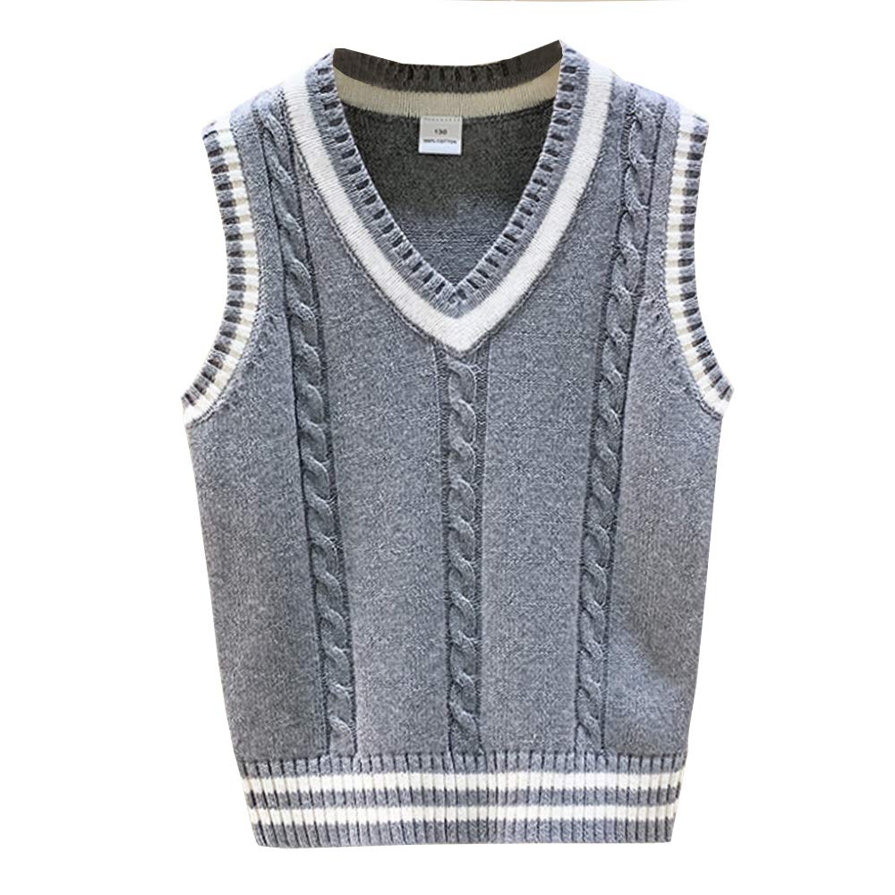 【送料無料】[G-UYO] 男の子 スクール ベスト ニット Vネック セーター 子供服 ニットトップス ジュニア キッズ 制服 学生 通園 通学 秋冬 3色 110-170 色：グレー、サイズ：140(4)