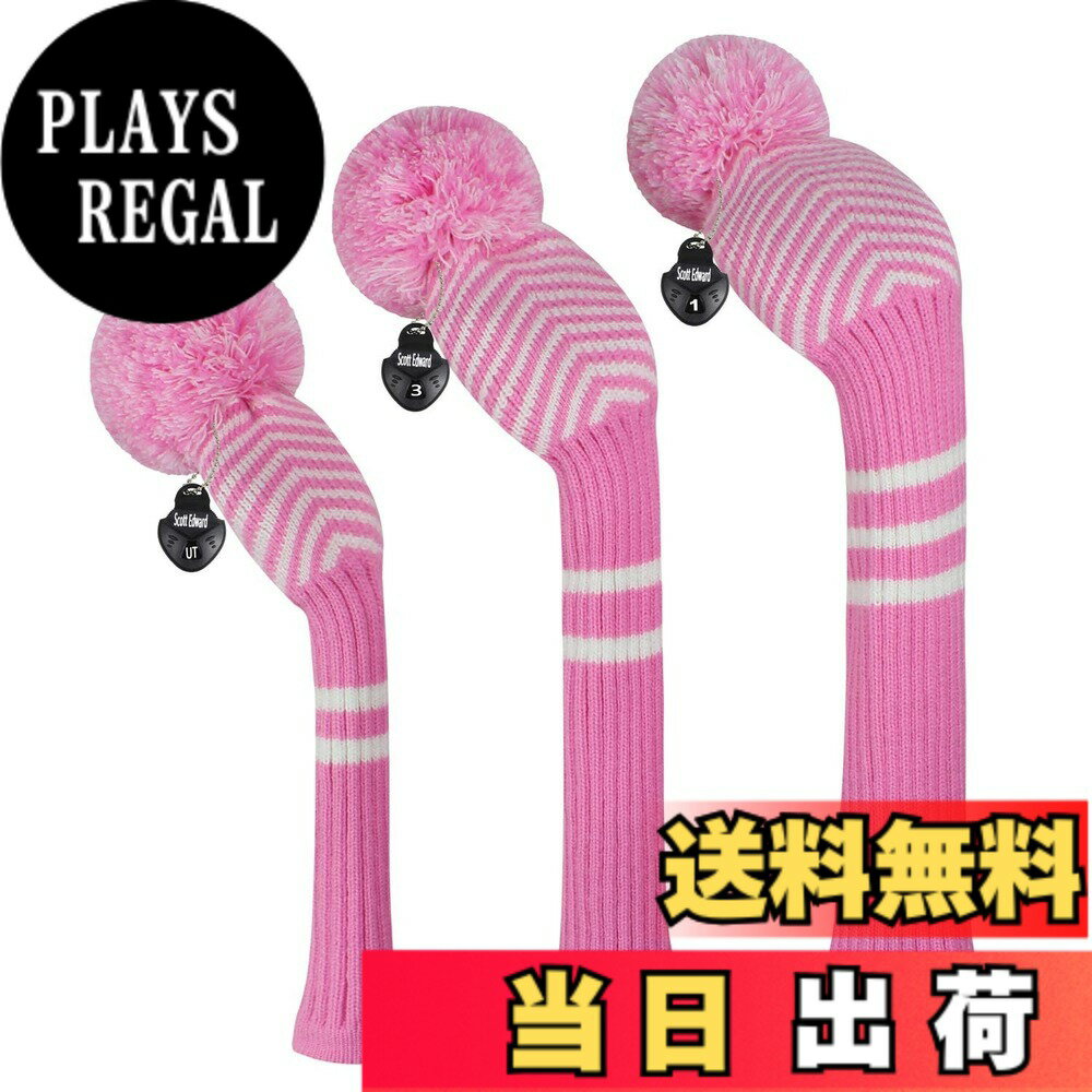 【送料無料】ゴルフ ヘッドカバー ニット セット 3枚セットセット、ゴルフクラブドライバーウッド（460 cc）*1フェアウェイウッド* 1とハイブリッドフェアウェイ*1 色：Pink Herringbone、サイズ：Driver/Fairway/Hybrid