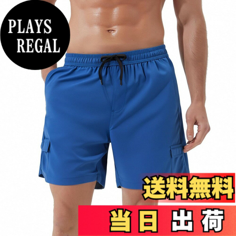 【送料無料】[SUNDAY ROSE] 水着 メンズ サーフパンツ インナーなし 水陸両用 海パン 膝上丈 海水浴 男性用水着 プール 速乾 海水パンツ 温泉 ショートパンツ 部屋着 夏用 色：ブルー（無地）、サイズ：M