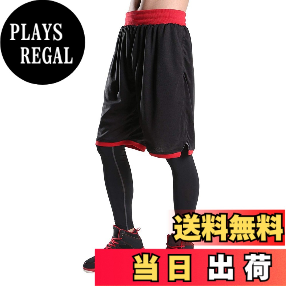 【送料無料】[イーユー] ハーフパンツ メンズ スポーツ [UVカット・通気速乾] ショートパンツ ランニング フィットネスパンツ ショーツ 部屋着 透けない (イーヨウ) 色：ブラック/レッド、サイズ：4XL