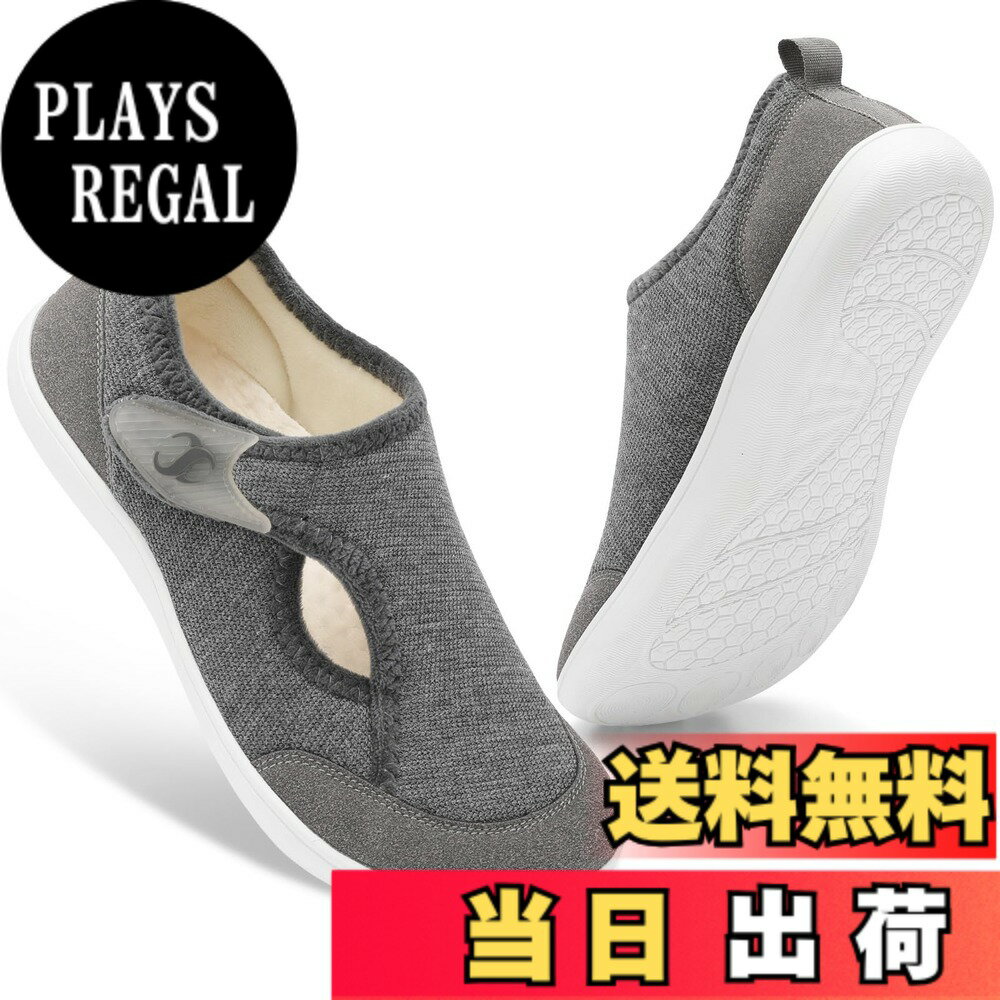 【送料無料】[Scurtain] シューズ レディース 室内履き 幅広 裸足ウォーキング調節可能 糖尿病患者用関節炎 浮腫 むくみ 足用 ゼロドロップソール 入院 介護 携帯 24-27.5 cm 色：グレー、サイズ：25.0 cm