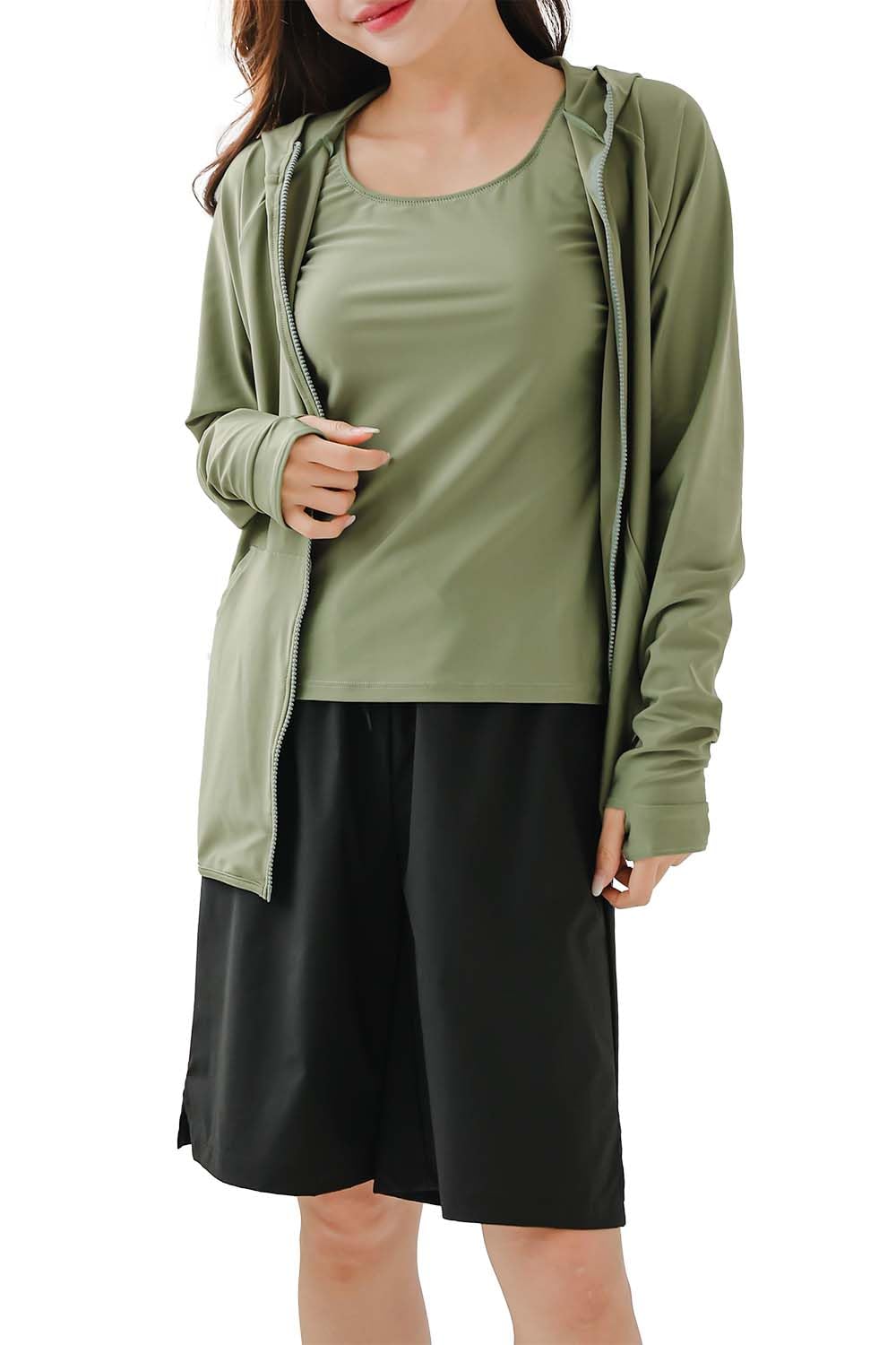 【送料無料】 水着 レディース 体型カバー ラッシュガード タンキニ 上下セット くすみカラー タンクトップ ハーフパンツ 4点セット 長袖 UVカット 色：7カーキ×ブラック、サイズ：LL