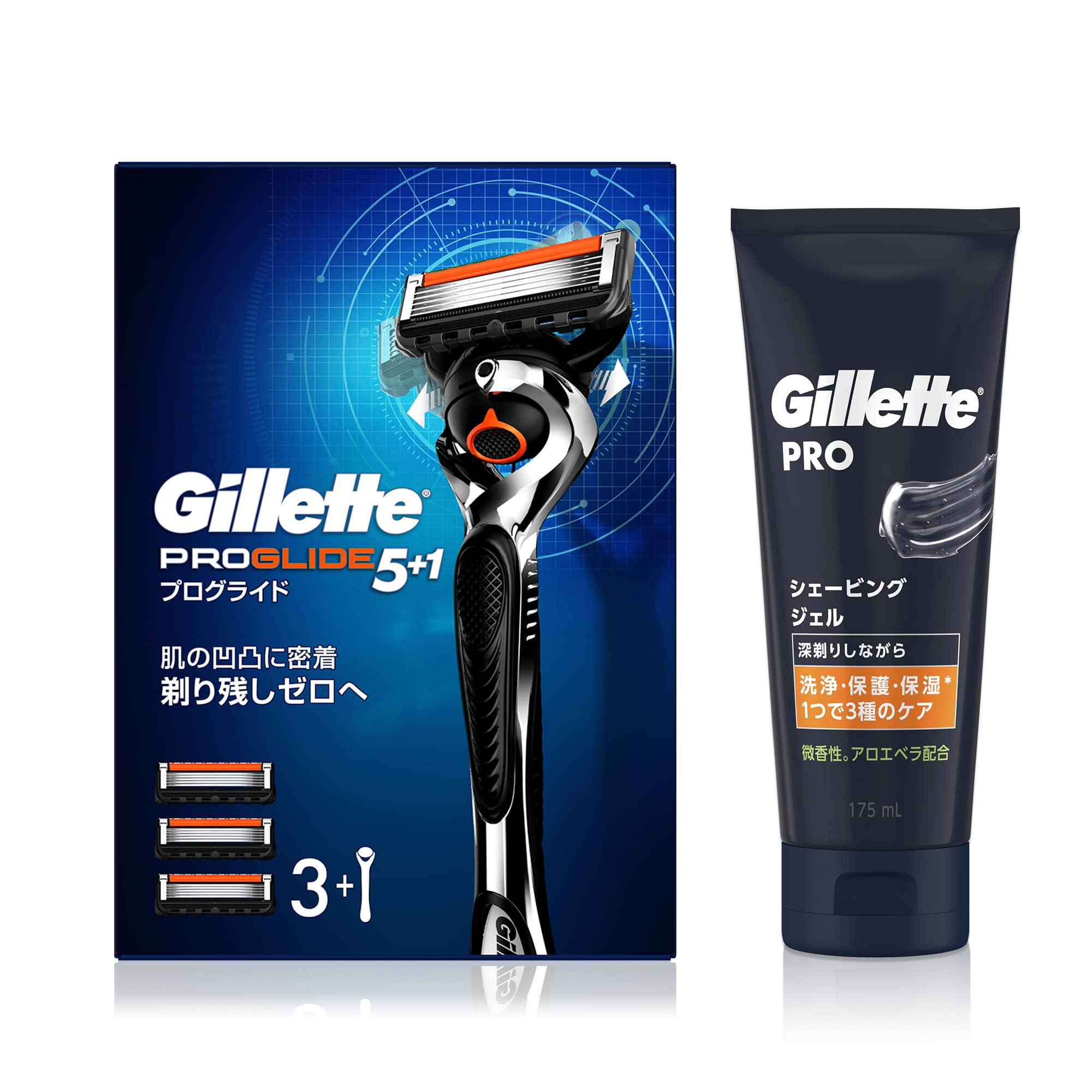 【送料無料】Gillette ジレット プログライド マニュアル 本体(替刃3コ付)+シェービングジェル 175ml【..