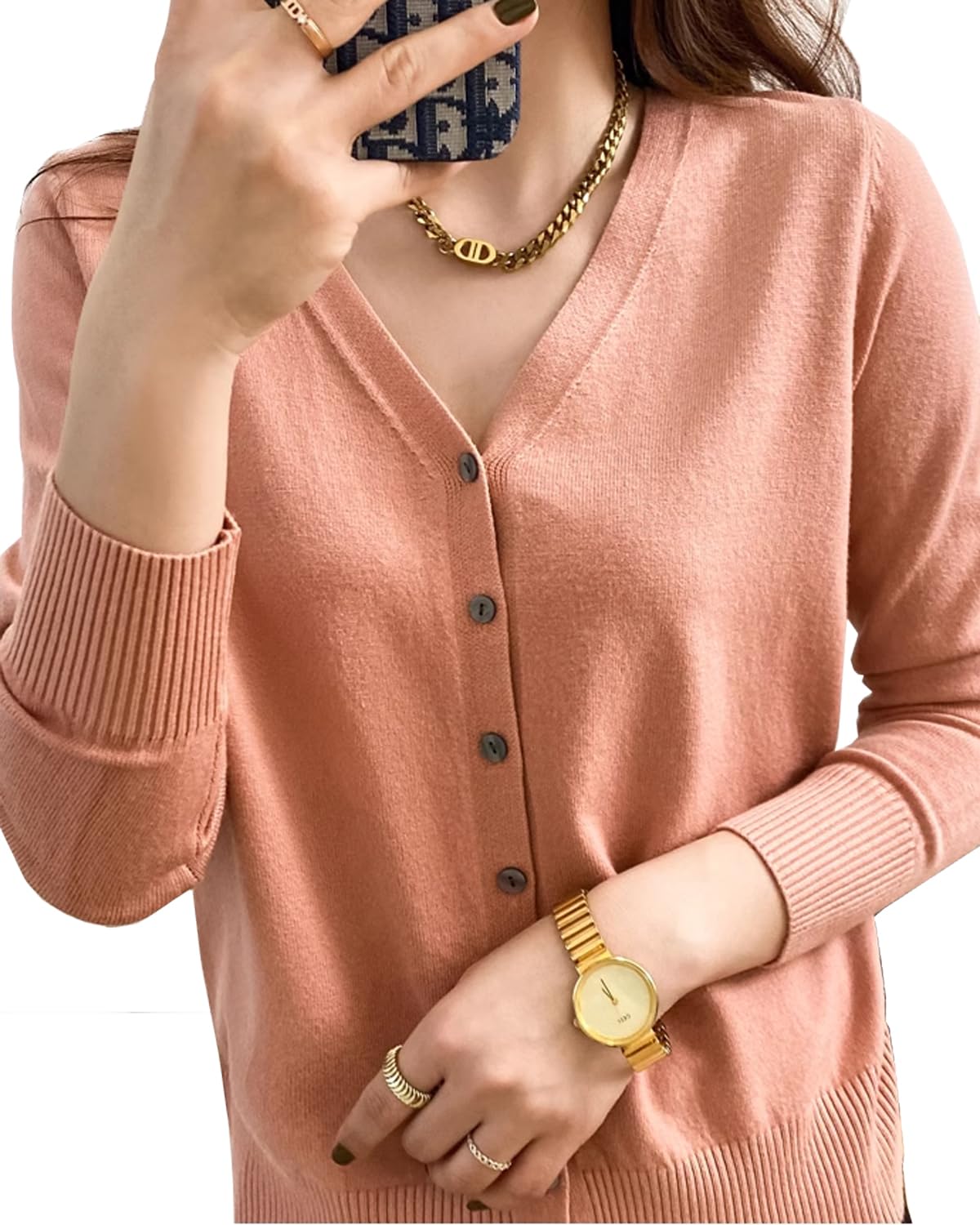 【送料無料】 ［サンカク］カーディガン セーター レディース ニット きれいめ 細見え 無地 薄手 オフィス 制服 通勤 通学 羽織 OL 大きいサイズ 春 秋 冬 冷房対策 色：ピンク、サイズ：M Regular