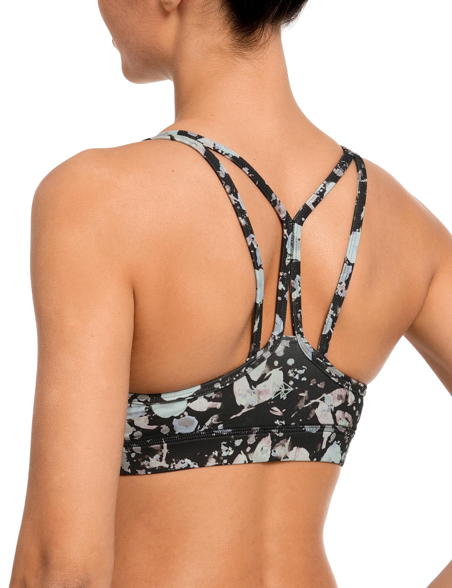 【送料無料】イベット スポーツブラ ヨガ レディース ヨガブラ パッド付 ノンワイヤー 吸汗速乾 おしゃれ 柄 プリント ヨガウェア キャミソール ブラトップ 色：ブラック柄、サイズ：L