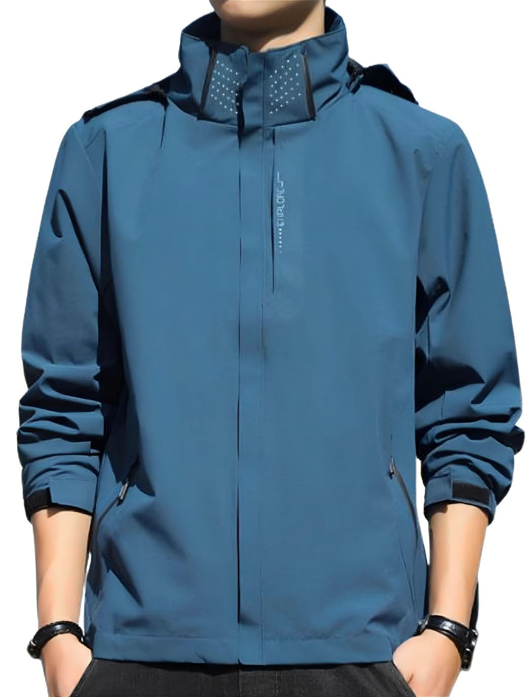 【送料無料】[ベンケ] 【軽くて、風を通さない】アウトドアジャケット メンズ マウンテンパーカー ウィンドブレーカー 登山 ウェア 通勤 通学 【防風x撥水】【耐水圧 2000mm】 色：ブルー、サイズ：L