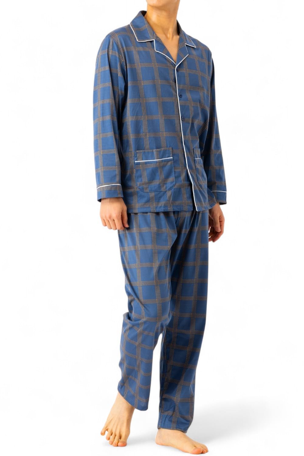 【送料無料】[ベンケ] 【柔らかな肌触り】 パジャマ メンズ 長袖 綿 薄手 上下セット 寝巻き 春秋 ［シンプル×おしゃれ］ 色：ネイビー(チェック柄)、サイズ：M