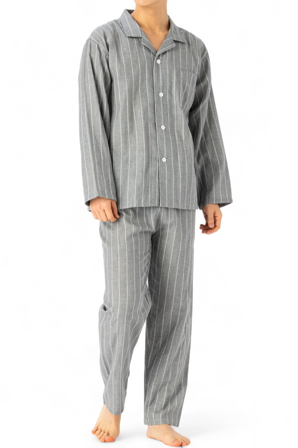 【送料無料】[ベンケ] 【肌触りが心地良い】パジャマ メンズ 上下セット 綿100% ガーゼ 薄手 長袖 長ズボン 春夏 寝巻き 部屋着 コットン [ホルムアルデヒド検査済] [シンプルxおしゃれ] 色：グレー/ストライプ、サイズ：XL