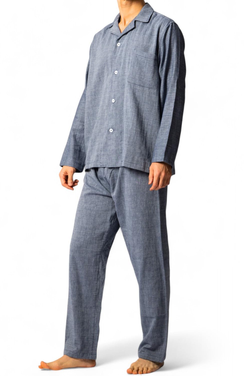 【送料無料】[ベンケ] 【肌触りが心地良い】パジャマ メンズ 上下セット 綿100% ガーゼ 薄手 長袖 長ズボン 春夏 寝巻き 部屋着 コットン [ホルムアルデヒド検査済] [シンプルxおしゃれ] 色：ネイビーブルー(無地)、サイズ：XL