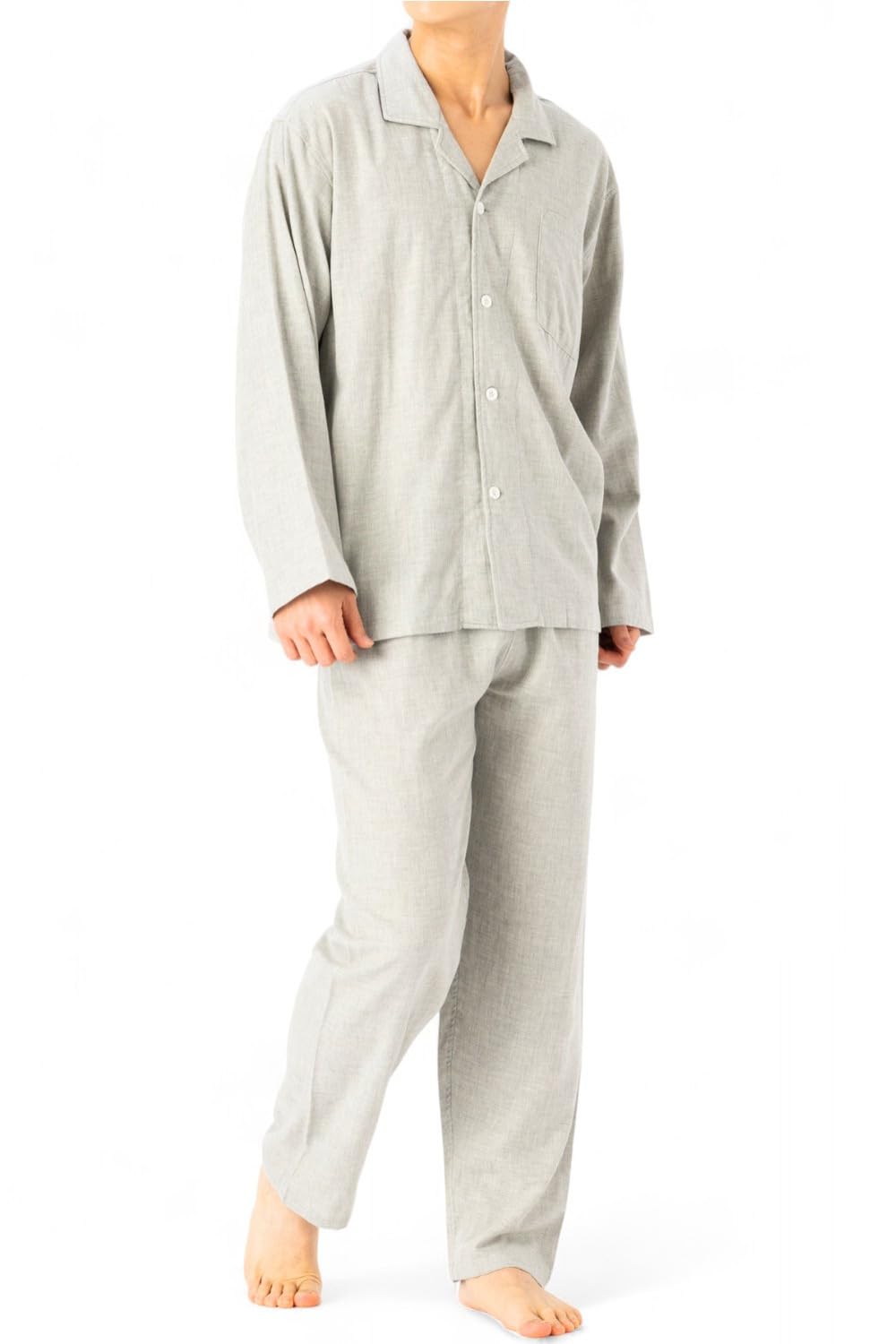 【送料無料】[ベンケ] 【肌触りが心地良い】パジャマ メンズ 上下セット 綿100% ガーゼ 薄手 長袖 長ズボン 春夏 寝巻き 部屋着 コットン [ホルムアルデヒド検査済] [シンプルxおしゃれ] 色：グレー/無地、サイズ：M
