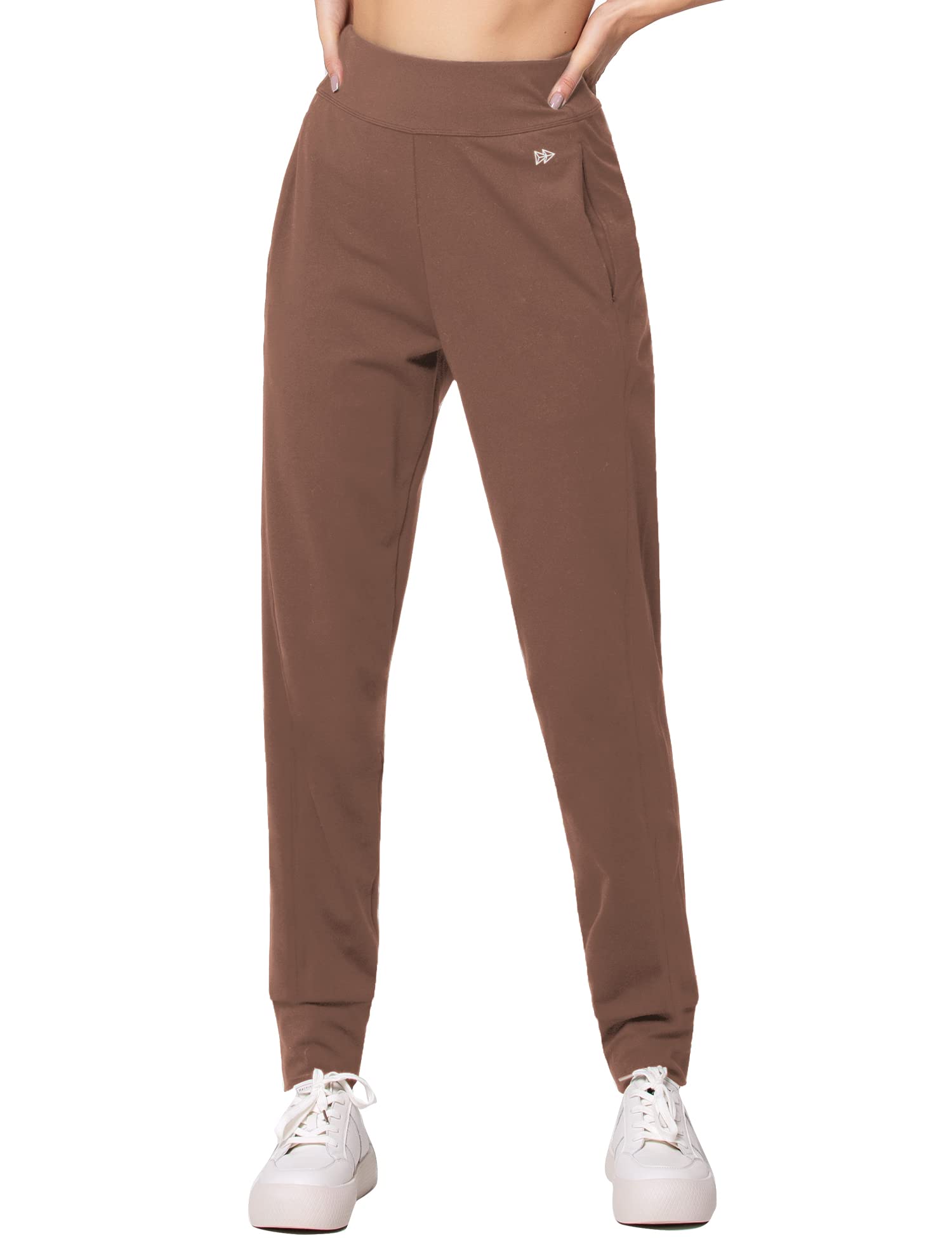 【送料無料】[Yvette] イベット ヨガパンツ レディース ハイウェスト ポケット ジャージ パンツ スポーツ ロング ジョガーパンツ 色：ブラウン、サイズ：2XL