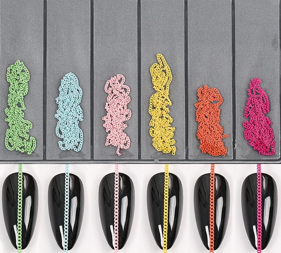 【送料無料】JYF.QUANYI ネイルパーツ ネイル チェーン 30/40cm 6本入り 極細 裁断可能 ネイル ボールチェーン 工芸品 ネイルアート DIY ファッショ オーナメントン ネイルアート アクセサリー 色：07#