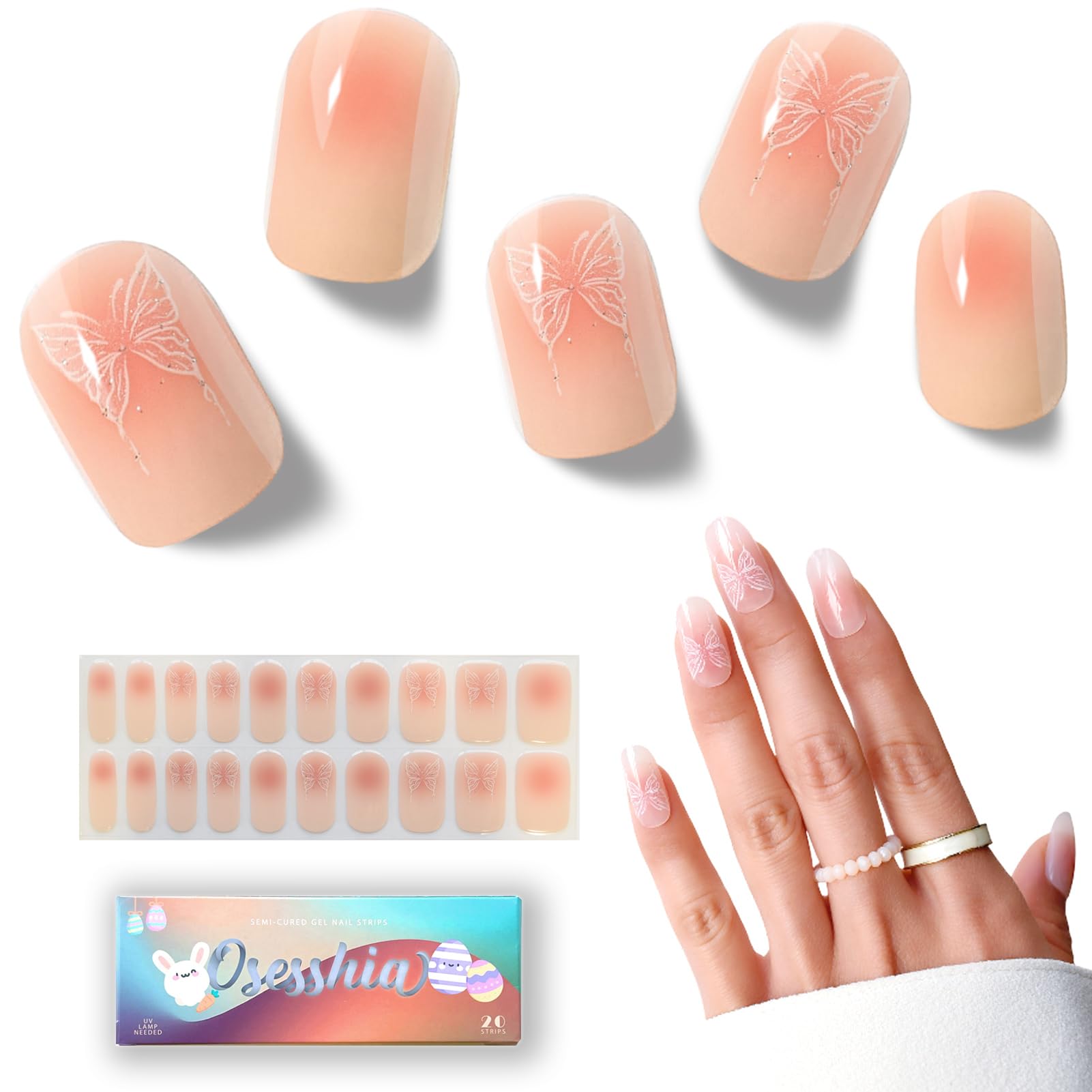 【送料無料】Osesshia ジェルネイルシール ネイルシール カラー ネイル 硬化タイプ ジェルネイルキット ジェルネイルシール 貼るだけマニキュア 貼るネイル 手用 gelnails nail 長持ち 防水 無臭 剥がせるジェルネイル 貼るだけマニキュア 簡単ネイ 色：Butterfly Fairy