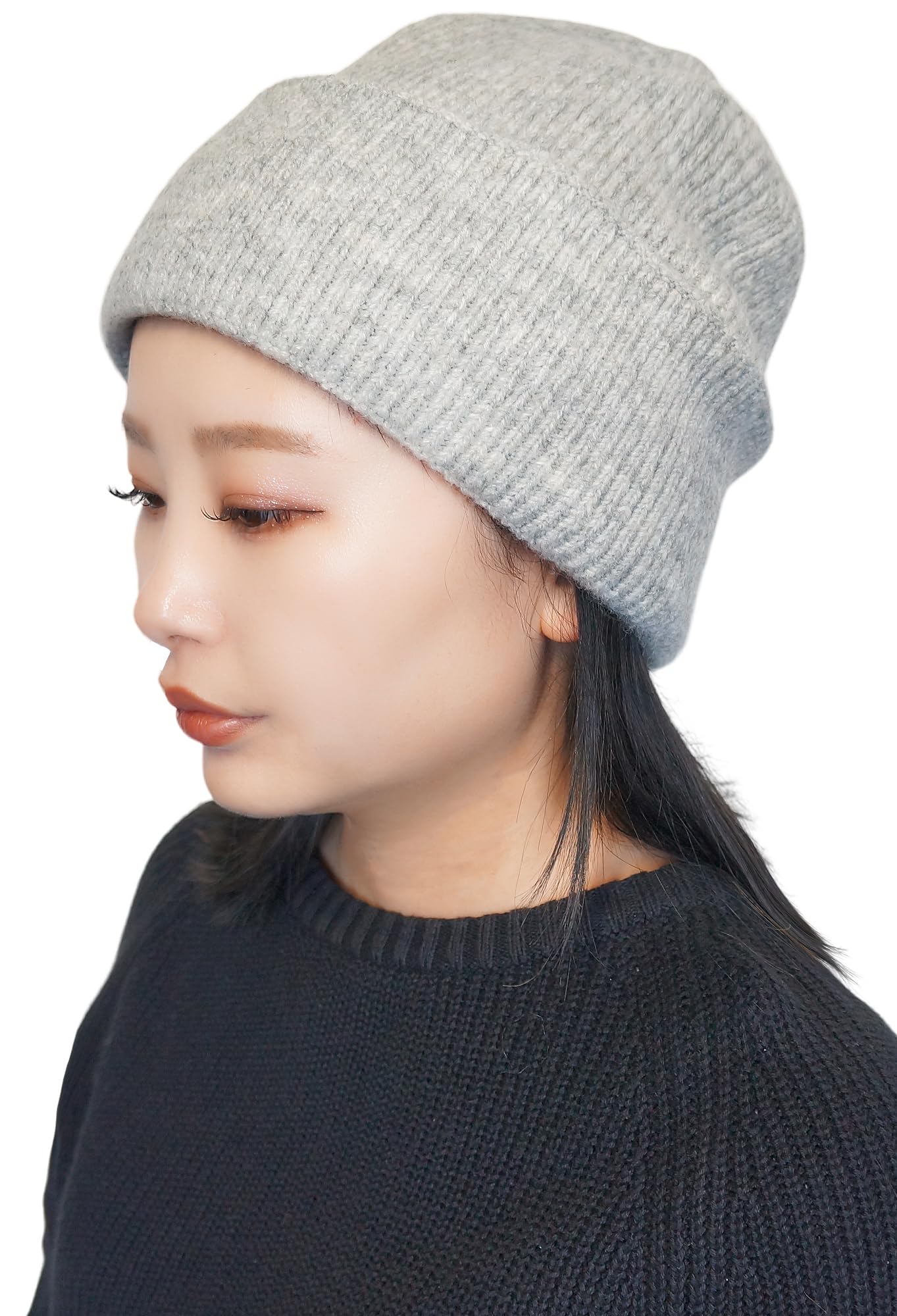 【送料無料】[ブリスレザー] シルクニット帽 被るだけで髪の毛がつるつるサラサラ [最高級6Aランク裏地シルク使用] ニット帽 高級素材ウール混[小顔効果 抗菌防臭 防寒対策] 安心の30日品質返品 色：グレー、サイズ：M