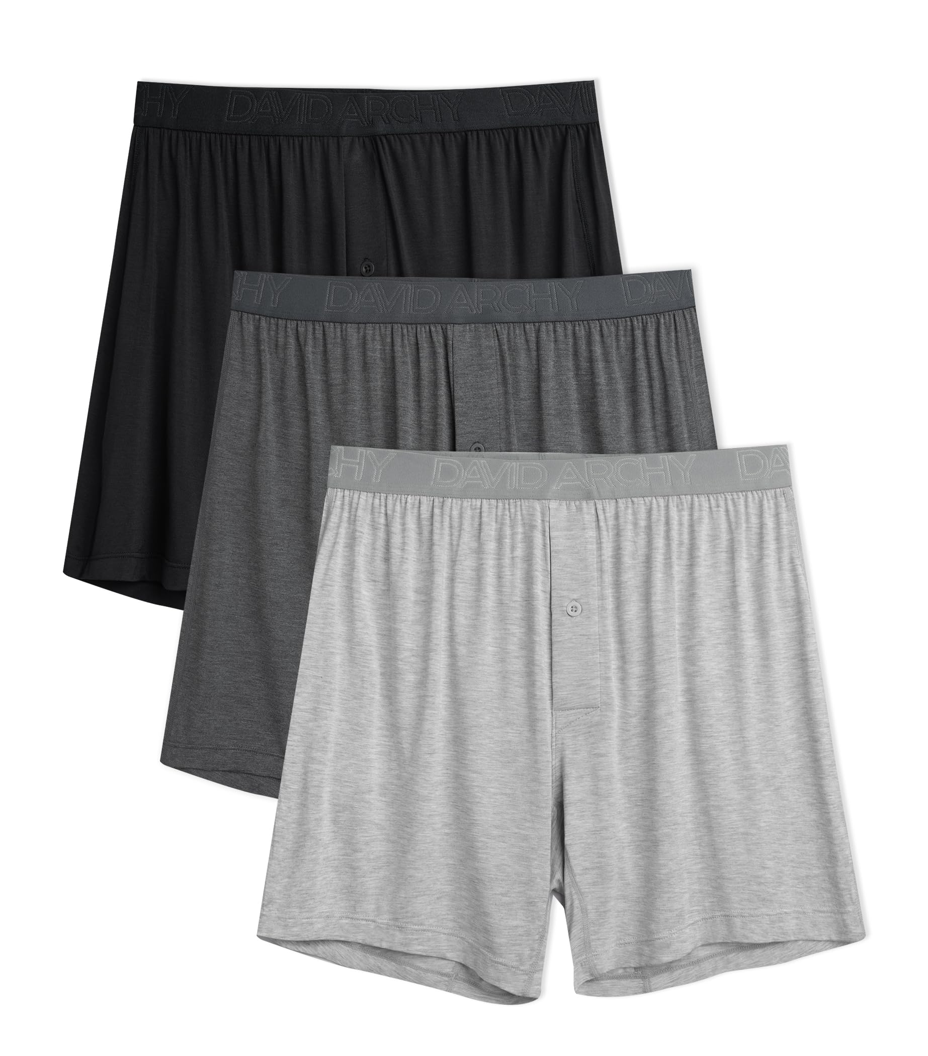 【送料無料】[DAVID ARCHY] トランクス メンズ 下着 竹繊維 前開き ボタン付き 通気性 吸汗 涼しさ パンツ 抗菌防臭 大きいサイズ ニットトランクス 3枚セット 5枚セット DAMNK 色：ブラック+ミディアムグレーフローラルグレー+ダークグレーフローラルグレー、サイズ：M