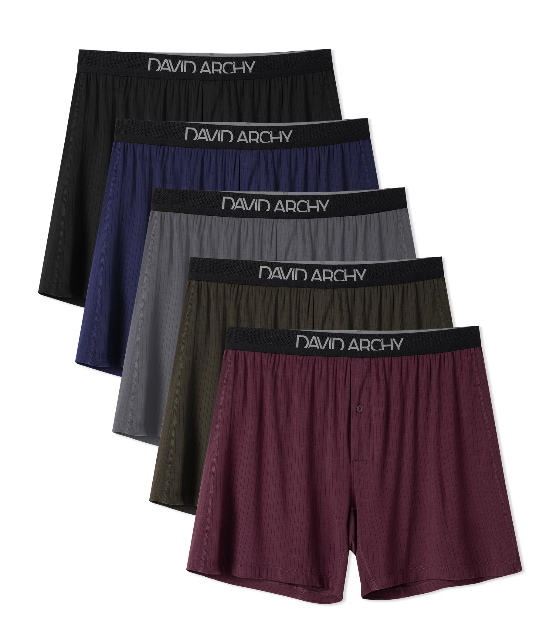 【送料無料】[DAVID ARCHY] トランクス メンズ 下着 竹繊維 前開き ボタン付き 通気性 吸汗 涼しさ パンツ 抗菌防臭 大きいサイズ ニットトランクス 3枚セット 5枚セット DAMNKR22001 色：ブラクラ＋ダークグレー＋ワイン+ダークブルー+オリーブグリーン、サイズ：2XL