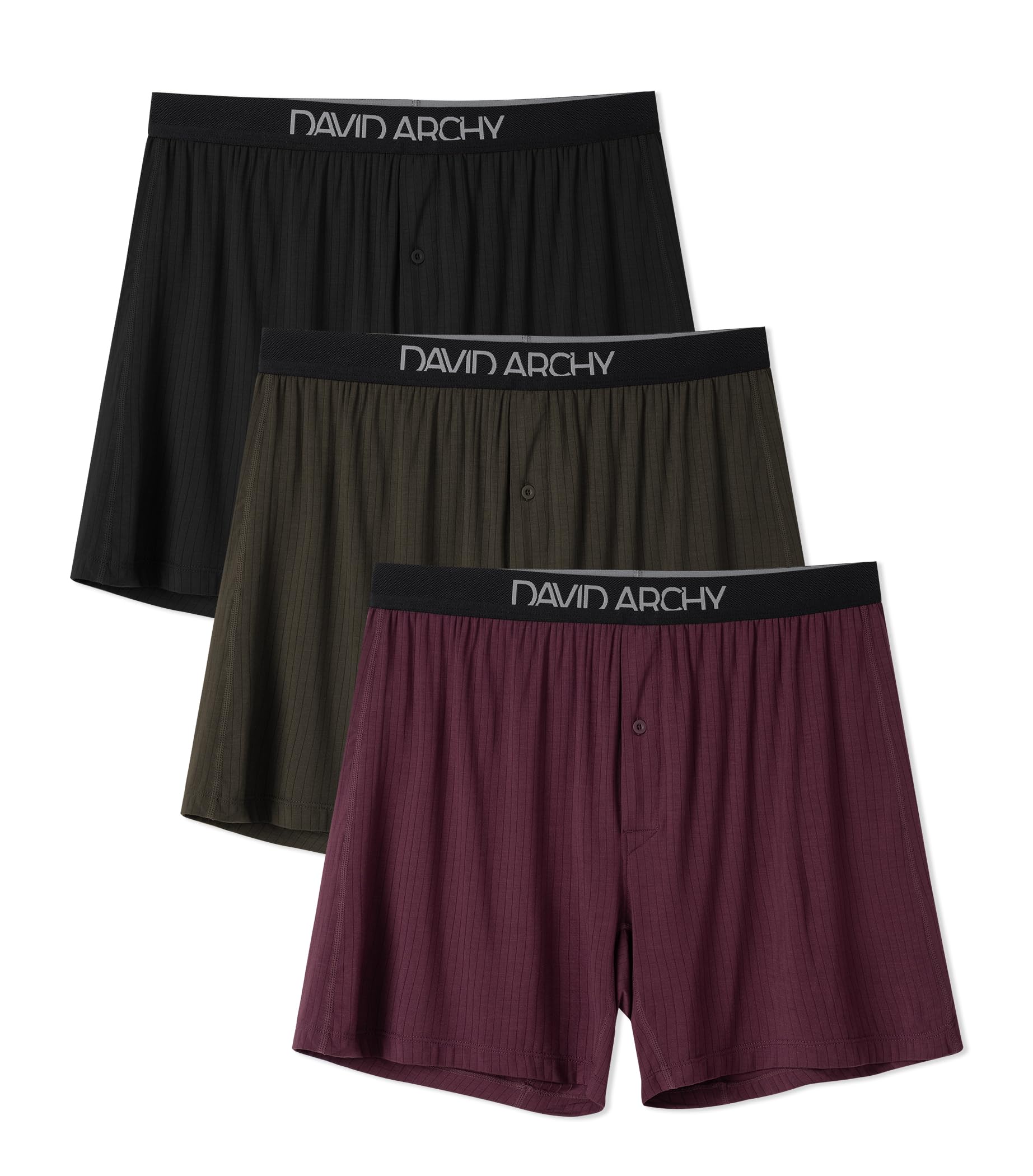 【送料無料】[DAVID ARCHY] トランクス メンズ 下着 竹繊維 前開き ボタン付き 通気性 吸汗 涼しさ パンツ 抗菌防臭 大きいサイズ ニットトランクス 3枚セット 5枚セット DAMNKR22001 色：ブラクラ＋ワイン＋オリーブグリーン、サイズ：2XL