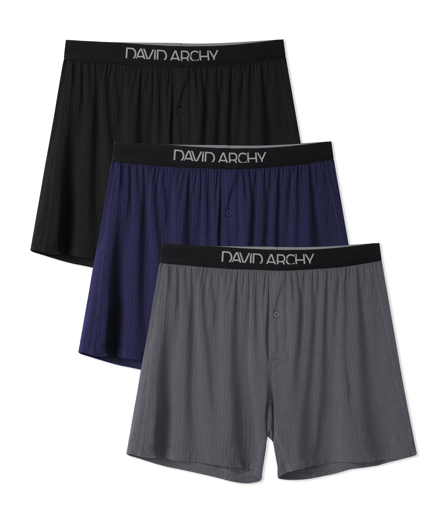 【送料無料】[DAVID ARCHY] トランクス メンズ 下着 竹繊維 前開き ボタン付き 通気性 吸汗 涼しさ パンツ 抗菌防臭 大きいサイズ ニットトランクス 3枚セット 5枚セット DAMNKR22001 色：ブラクラ＋ダークグレー＋ダークブルー、サイズ：XL