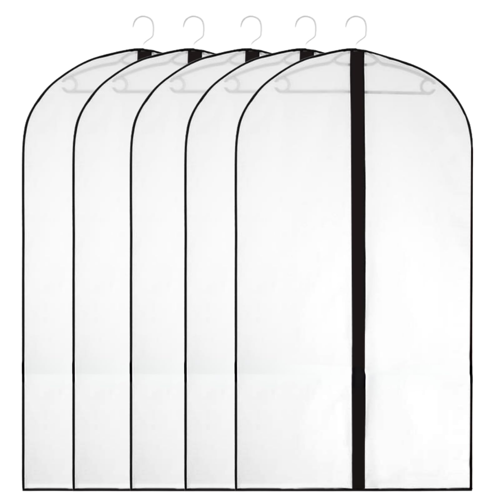 【送料無料】ISEFUJI 衣類カバー 半透明 ブラック縁 5枚セット 洋服カバー ファスナー式 防塵 防虫 防カビ 衣類収納 色:半透明ブラック、サイズ:12...