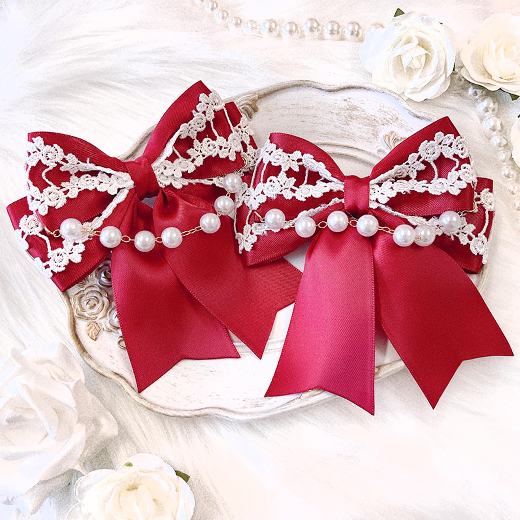 【送料無料】リボンクリップ vol.5 2個セット 色：レッド