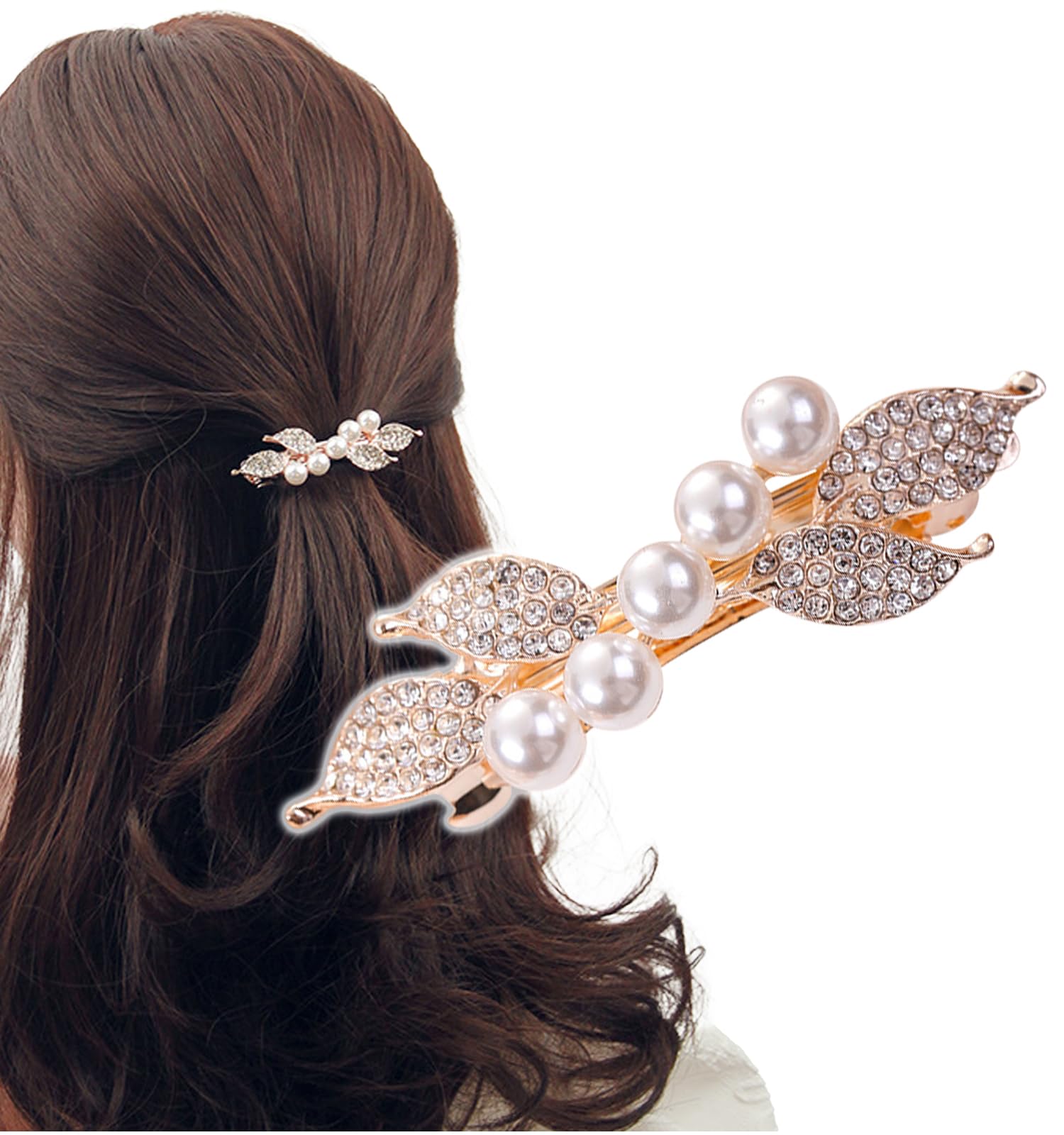 【送料無料】[Herbeluemily] バレッタ パール ヘアピン 結婚式 卒業式 オケージョン ピンクゴールド ビジュー ヘアアクセサリー 韓国 色：ピンクゴールド