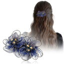 【送料無料】FASELE ヘアクリップ バレッタ キラキラ 花 メッシュ ヘッドドレス ウェディング ヘアアクセサリー 髪飾り 髪留め 結婚式 ヘアピン かわいい 着物髪飾り 優雅的 オシャレ 母の日 七五三 プレゼント 贈り物 色:ダークブルー