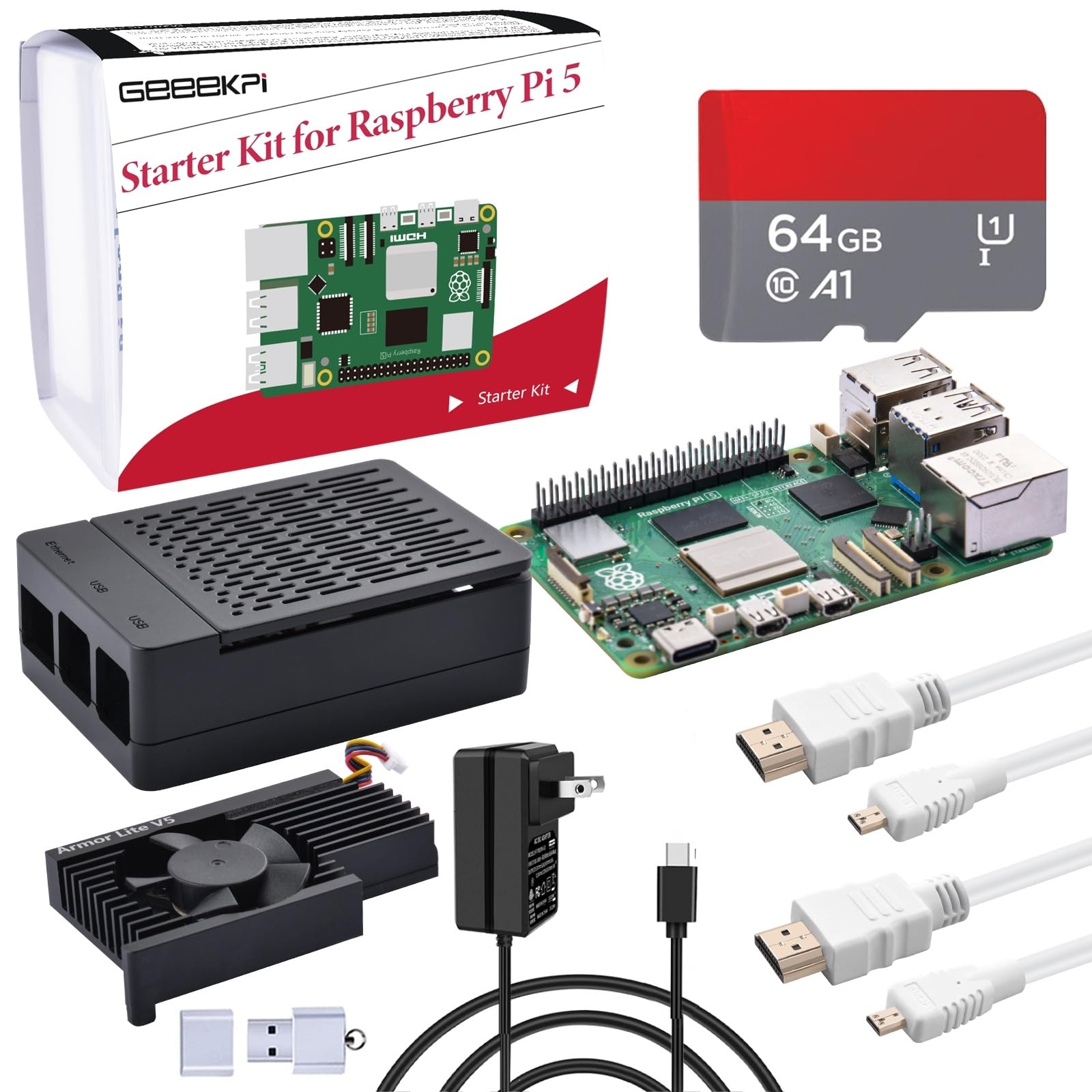 【送料無料】GeeekPi スターターキット (Raspberry Pi 5 8GB 用)、Raspberry Pi 5 8GB ボード(バンド付..