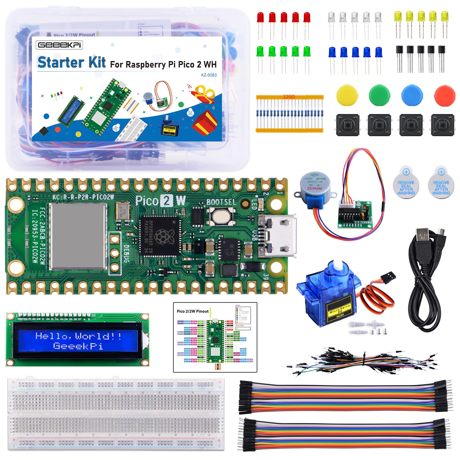 【送料無料】GeeekPi スターターキット Raspberry Pi Pico 2 W (付属)、デュアル Arm Cortex-M33 およ..